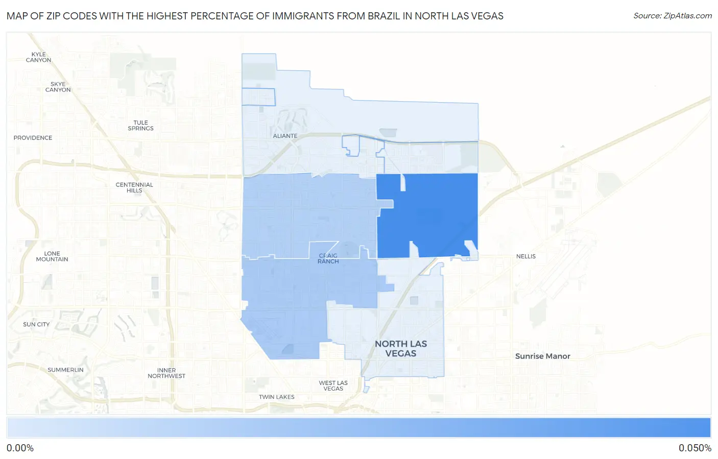 Zip Codes with the Highest Percentage of Immigrants from Brazil in North Las Vegas Map