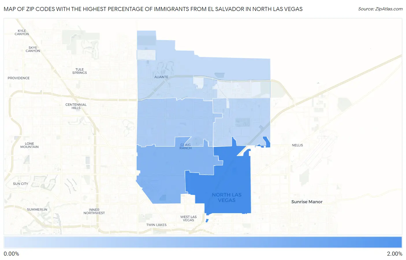 Zip Codes with the Highest Percentage of Immigrants from El Salvador in North Las Vegas Map