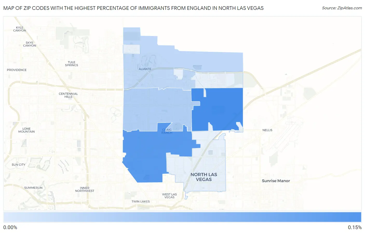 Zip Codes with the Highest Percentage of Immigrants from England in North Las Vegas Map