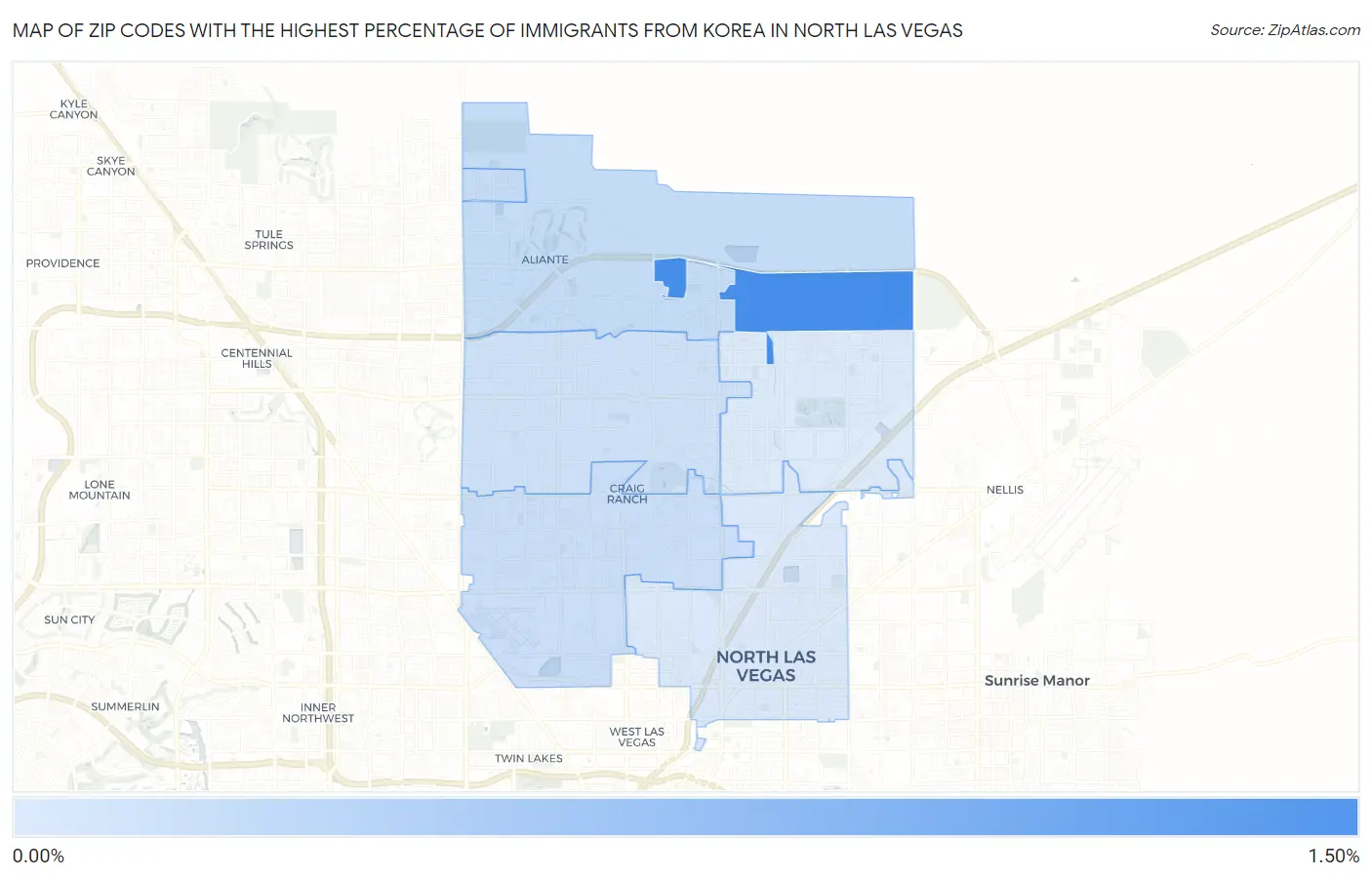 Zip Codes with the Highest Percentage of Immigrants from Korea in North Las Vegas Map