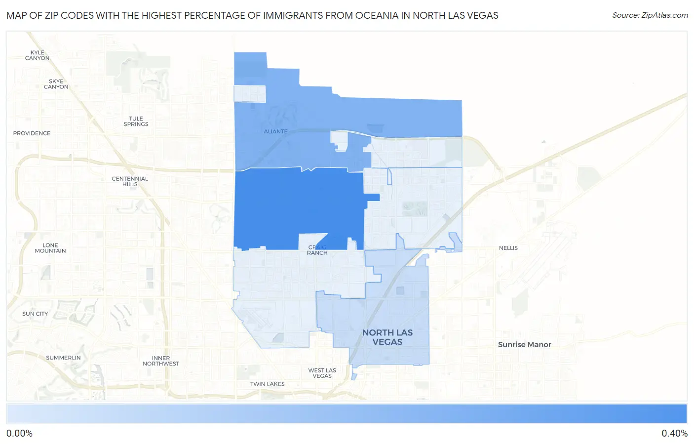 Zip Codes with the Highest Percentage of Immigrants from Oceania in North Las Vegas Map