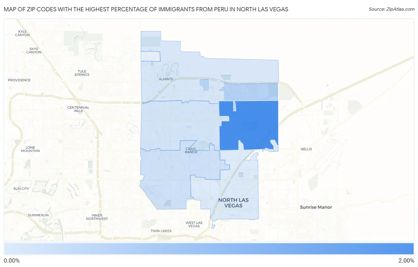 Zip Codes with the Highest Percentage of Immigrants from Peru in North Las Vegas Map