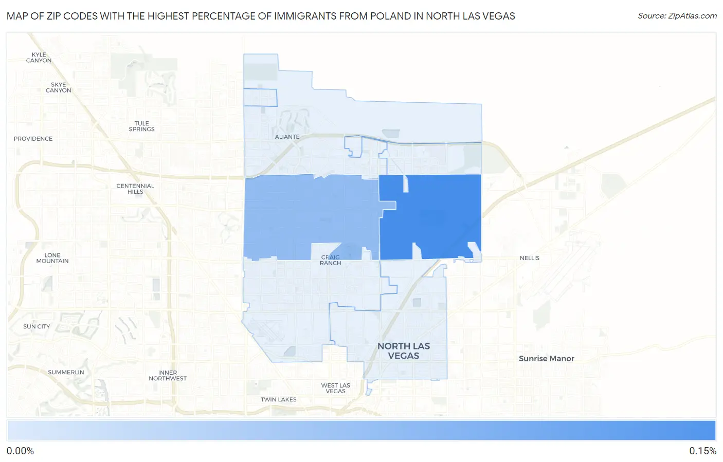 Zip Codes with the Highest Percentage of Immigrants from Poland in North Las Vegas Map