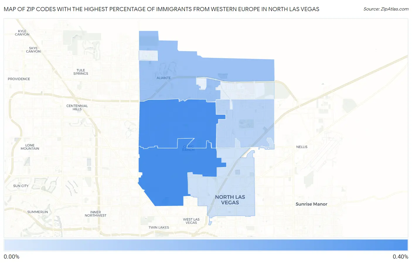 Zip Codes with the Highest Percentage of Immigrants from Western Europe in North Las Vegas Map
