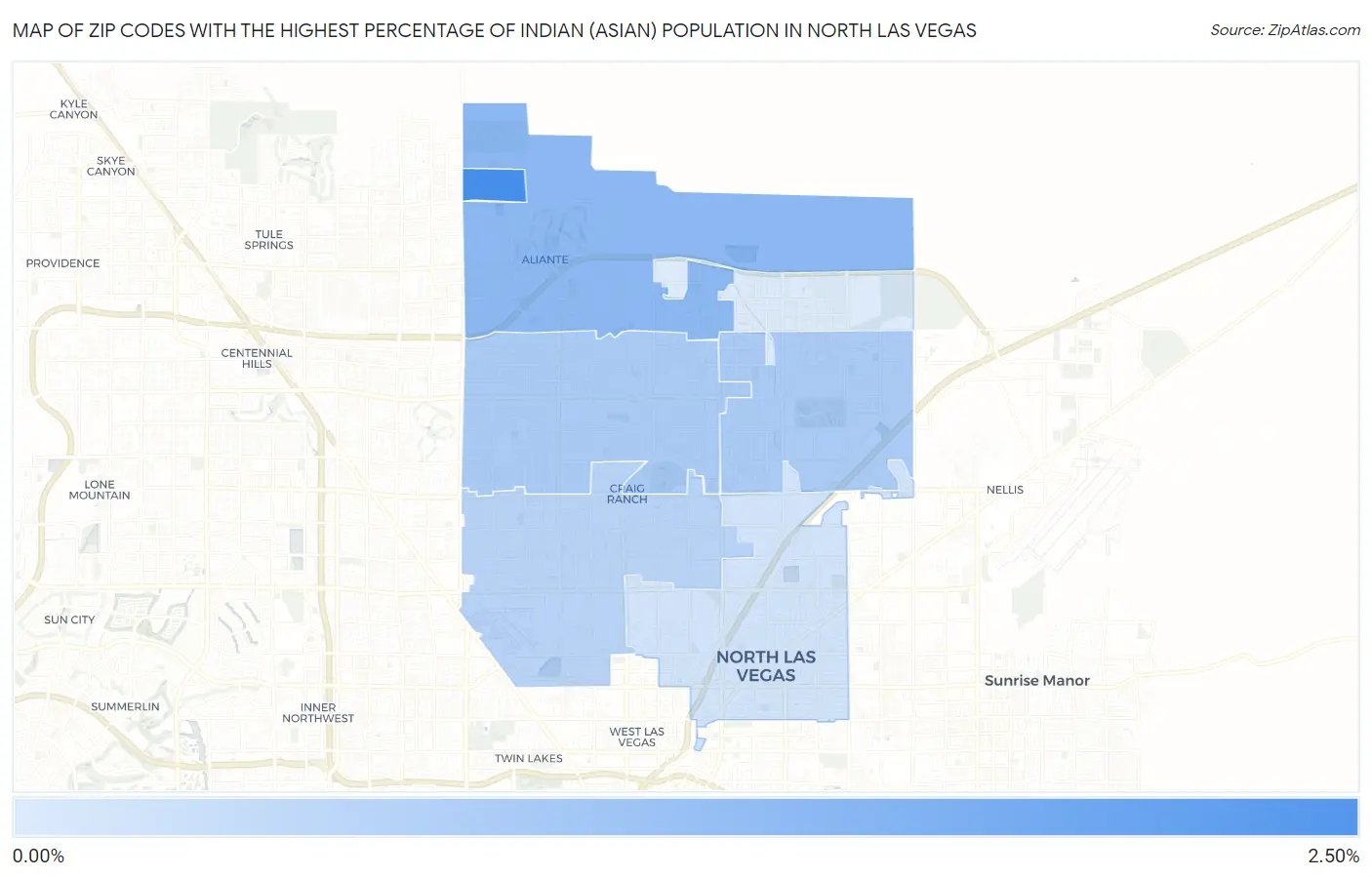 Zip Codes with the Highest Percentage of Indian (Asian) Population in North Las Vegas Map