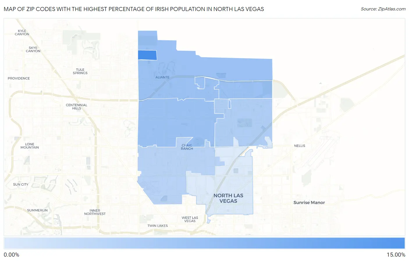 Zip Codes with the Highest Percentage of Irish Population in North Las Vegas Map