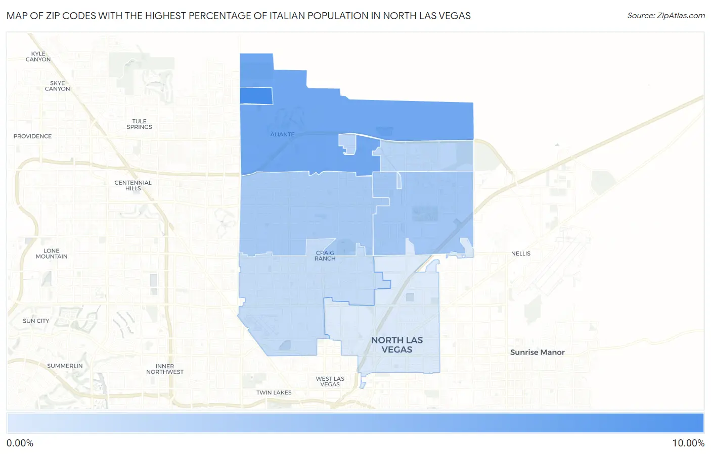Zip Codes with the Highest Percentage of Italian Population in North Las Vegas Map