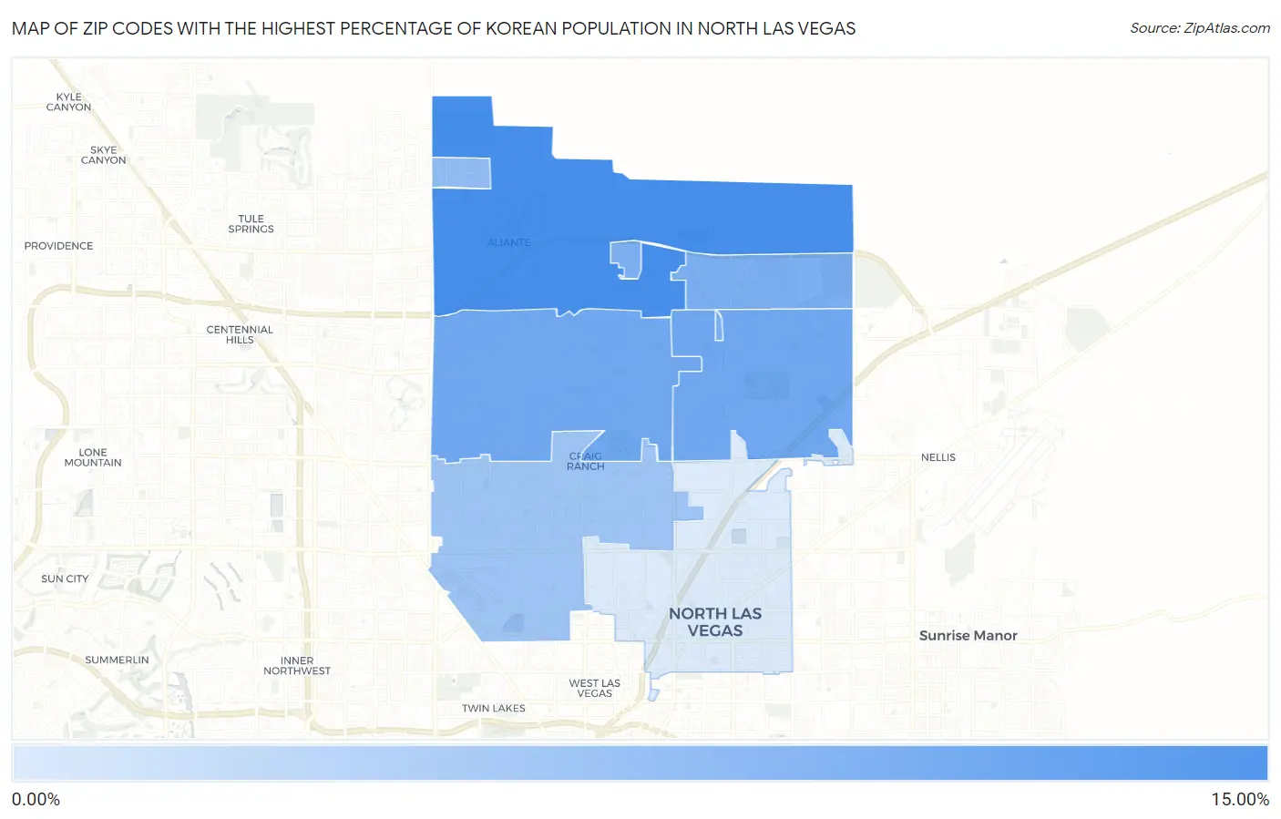 Zip Codes with the Highest Percentage of Korean Population in North Las Vegas Map