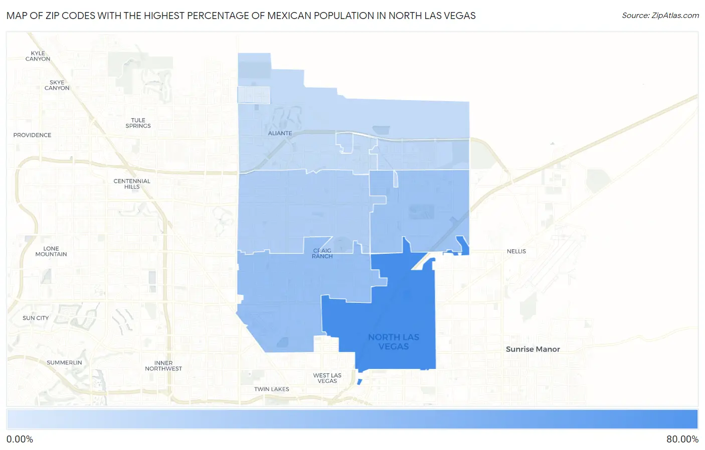 Zip Codes with the Highest Percentage of Mexican Population in North Las Vegas Map