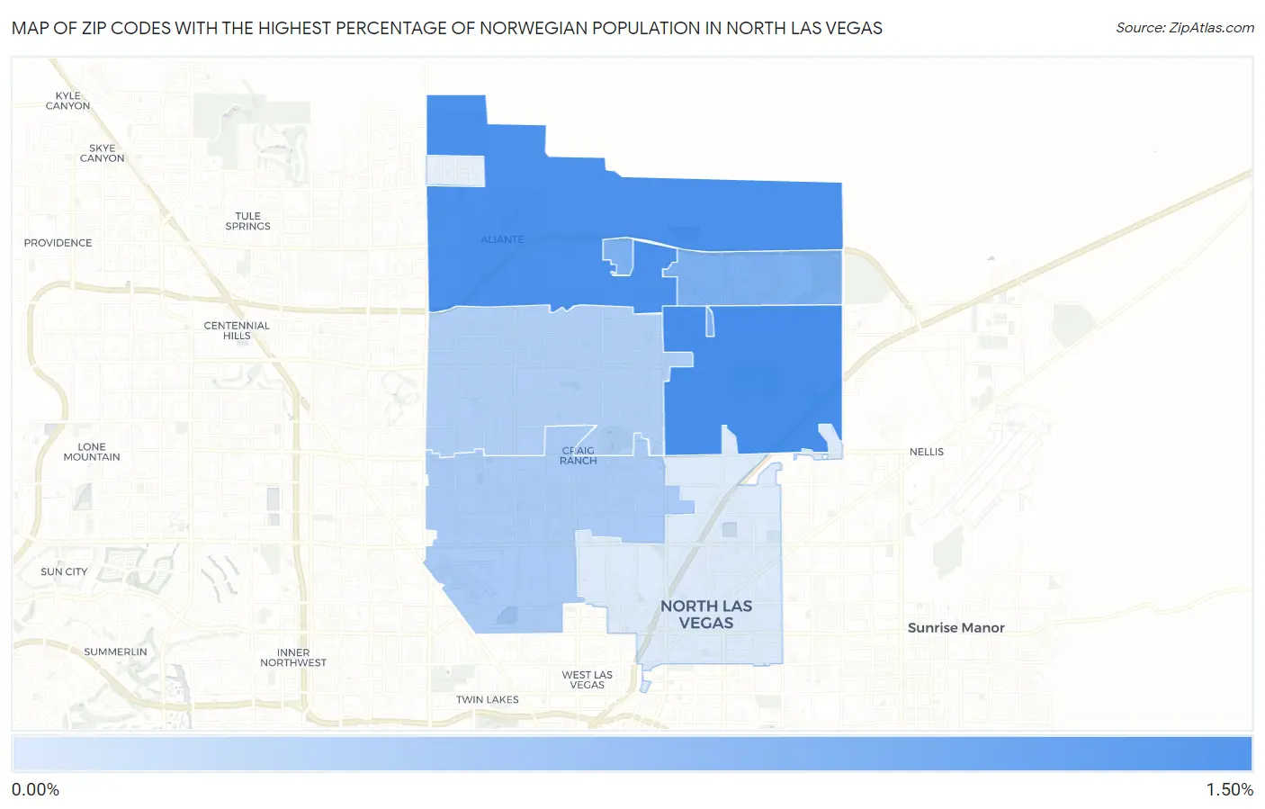 Zip Codes with the Highest Percentage of Norwegian Population in North Las Vegas Map