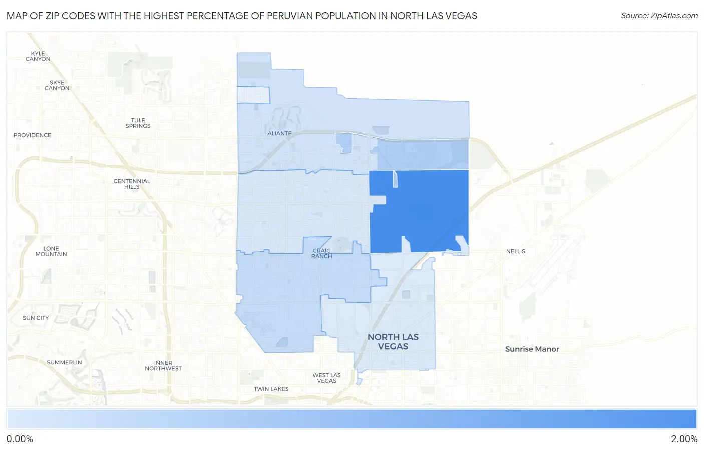 Zip Codes with the Highest Percentage of Peruvian Population in North Las Vegas Map