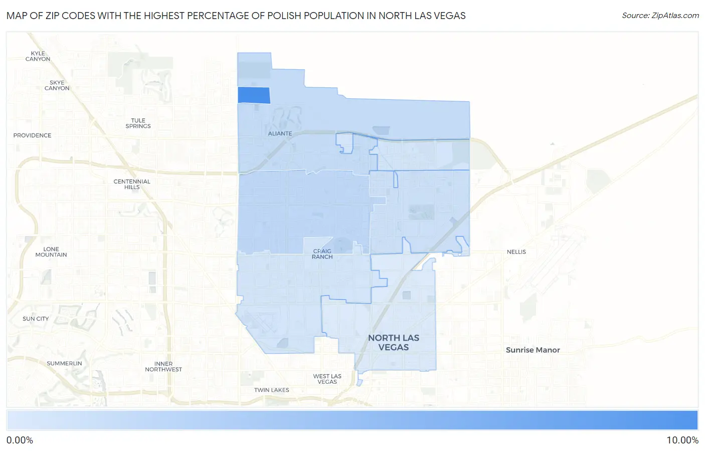 Zip Codes with the Highest Percentage of Polish Population in North Las Vegas Map