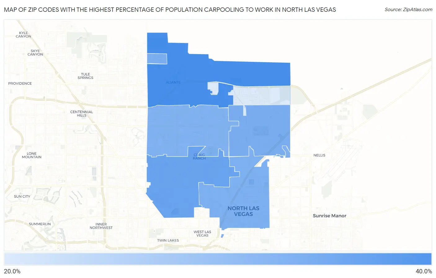 Zip Codes with the Highest Percentage of Population Carpooling to Work in North Las Vegas Map