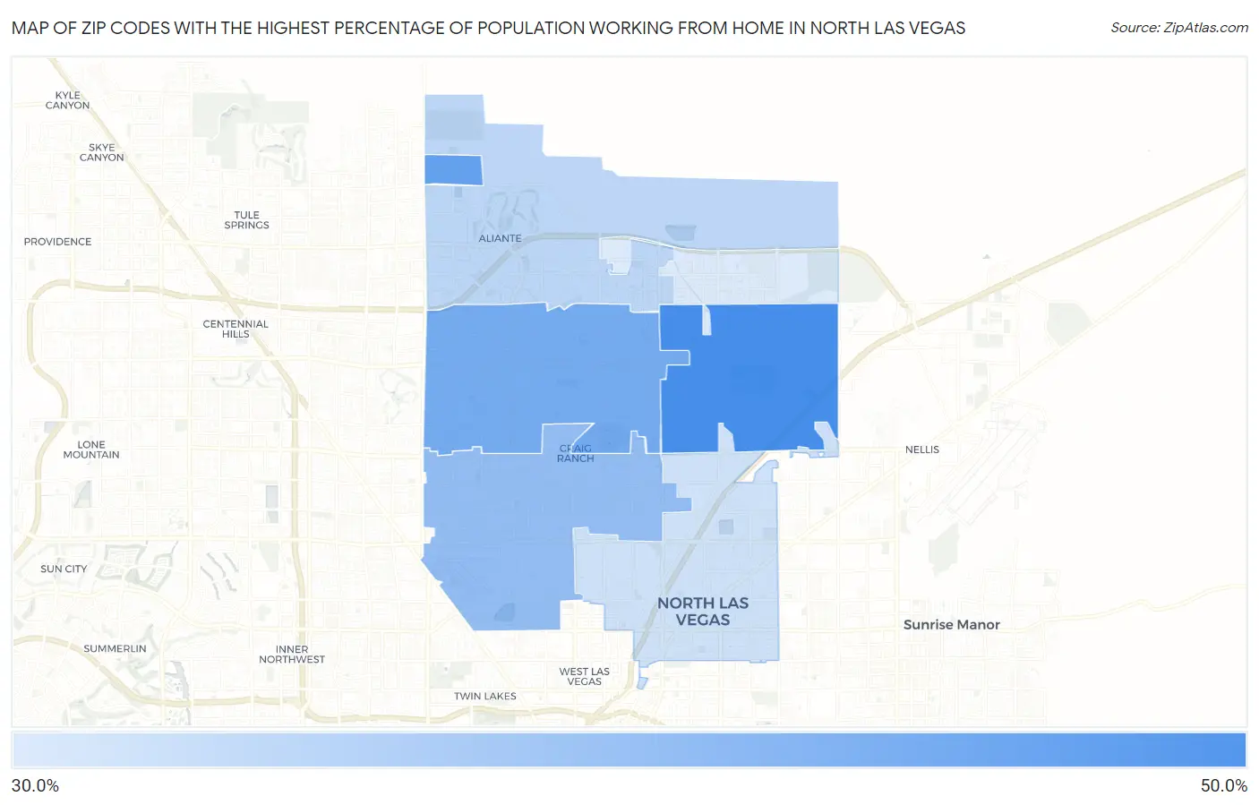 Zip Codes with the Highest Percentage of Population Working from Home in North Las Vegas Map