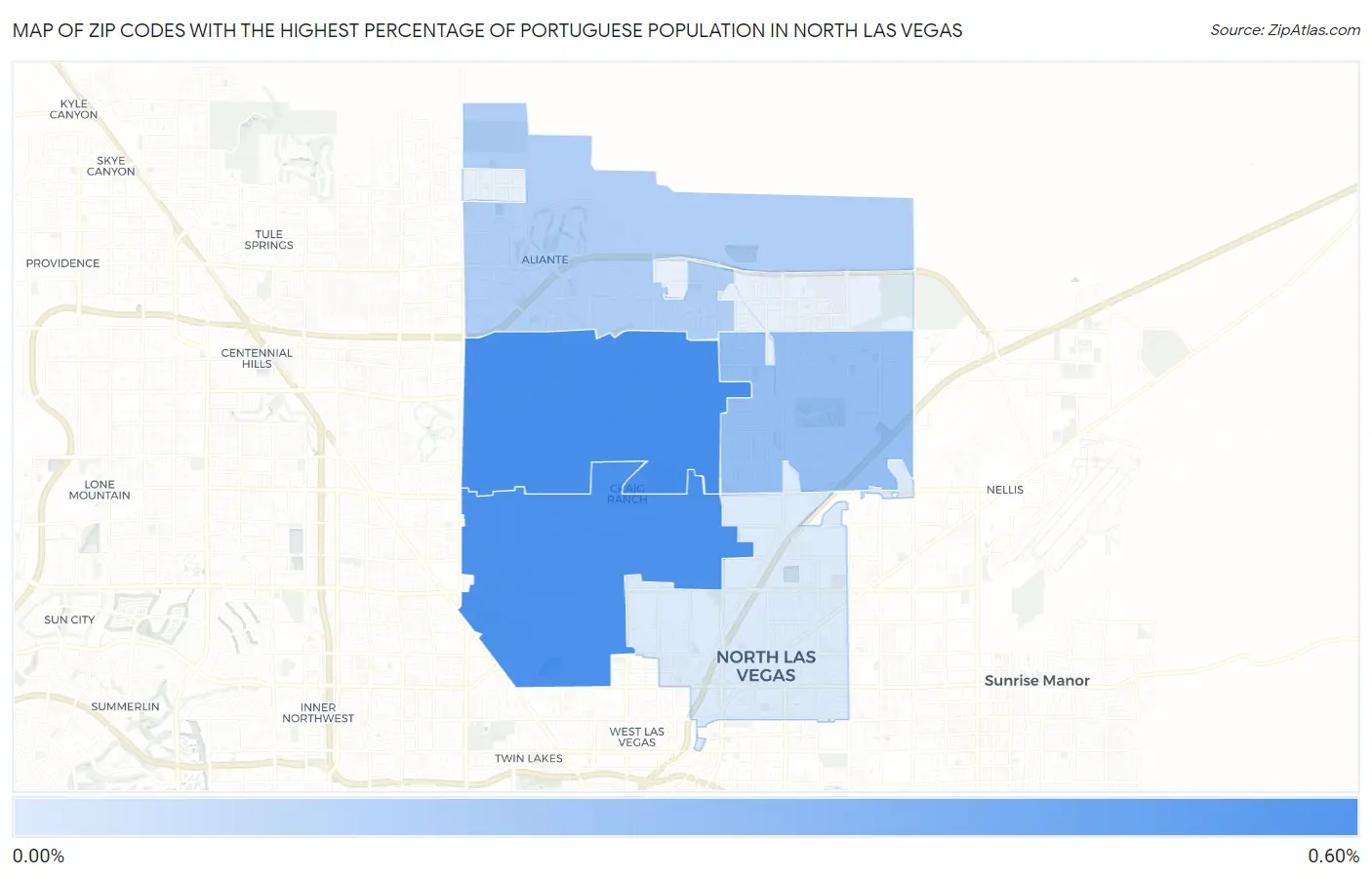Zip Codes with the Highest Percentage of Portuguese Population in North Las Vegas Map