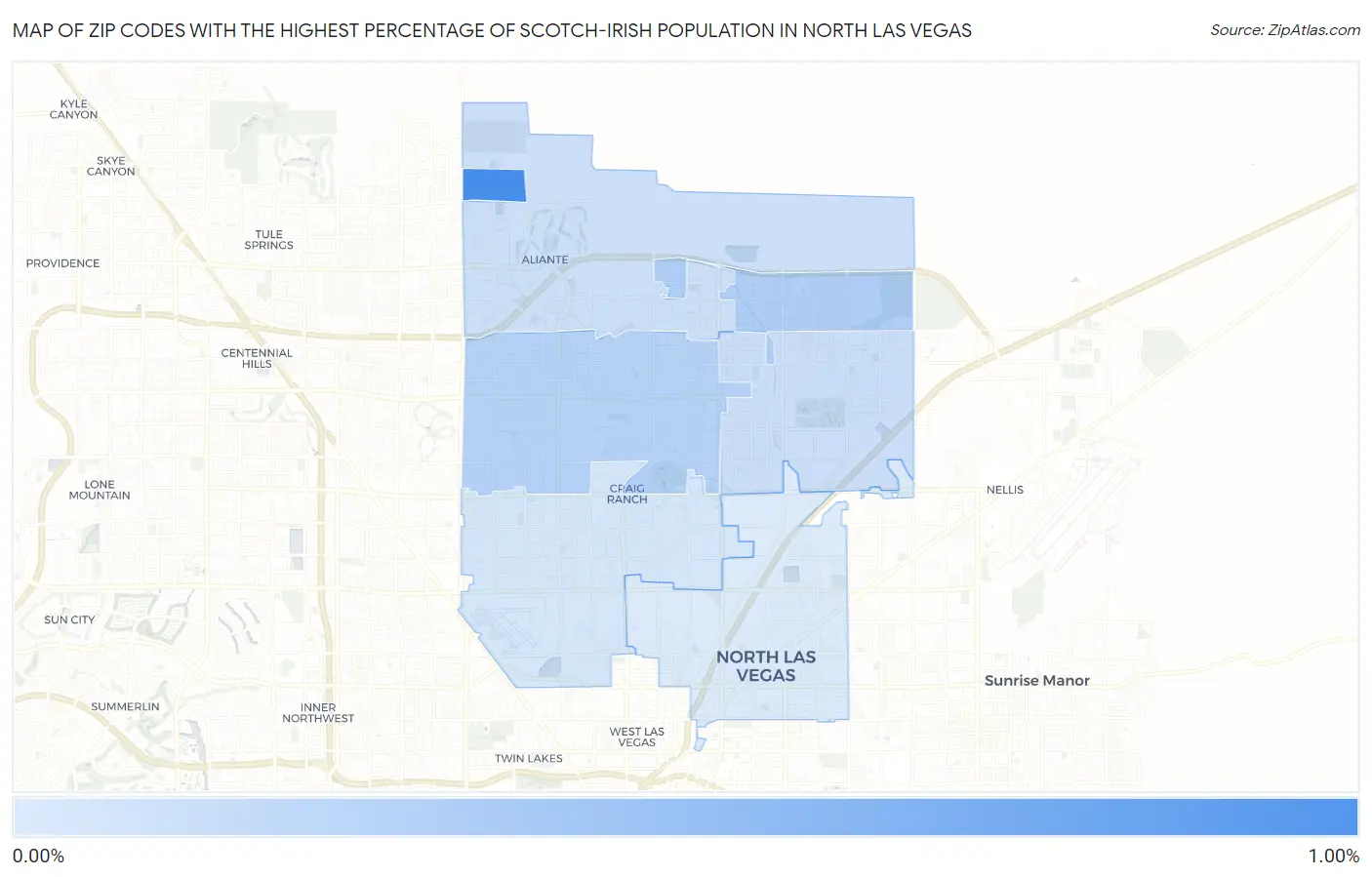 Zip Codes with the Highest Percentage of Scotch-Irish Population in North Las Vegas Map