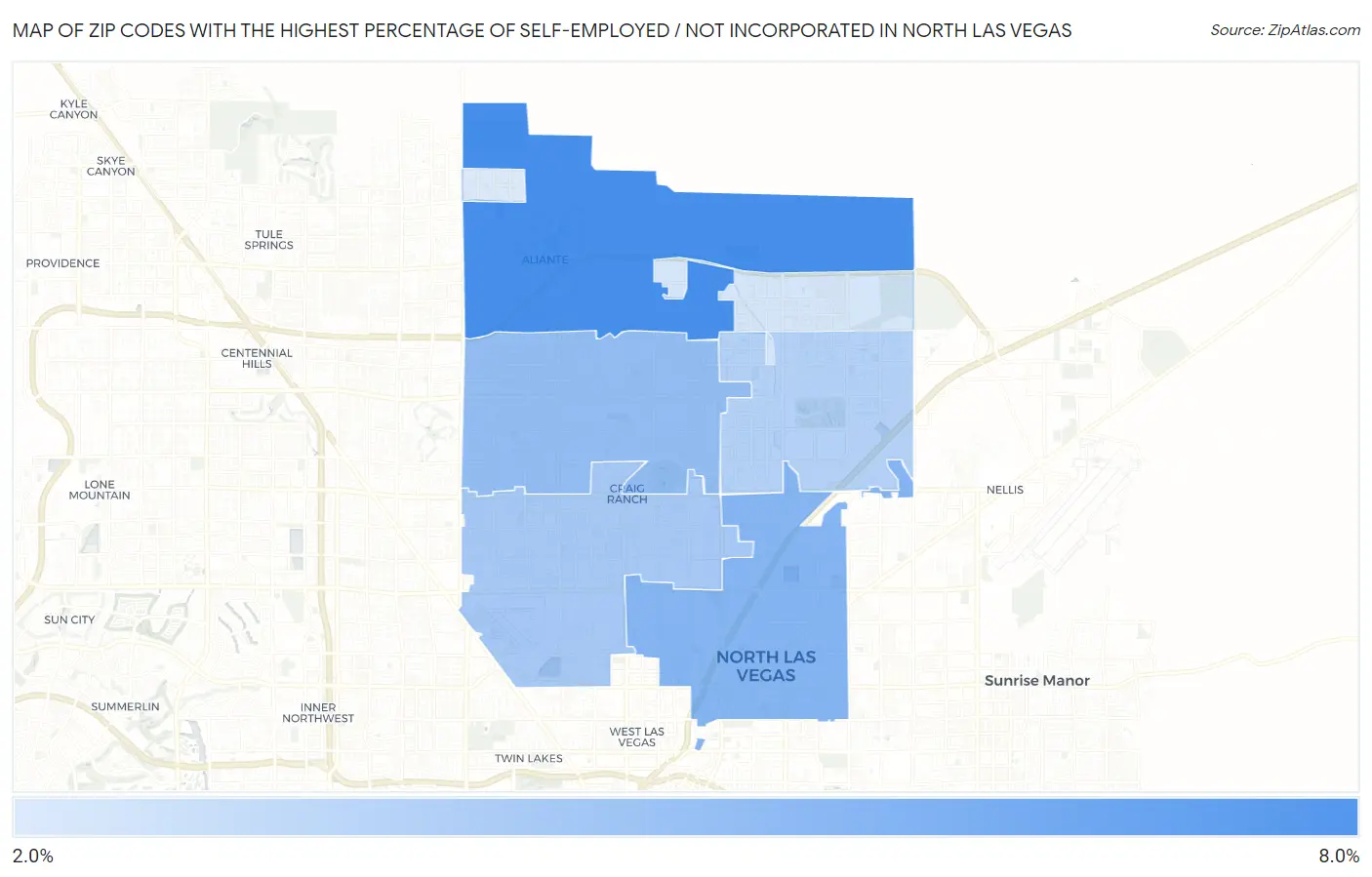 Zip Codes with the Highest Percentage of Self-Employed / Not Incorporated in North Las Vegas Map