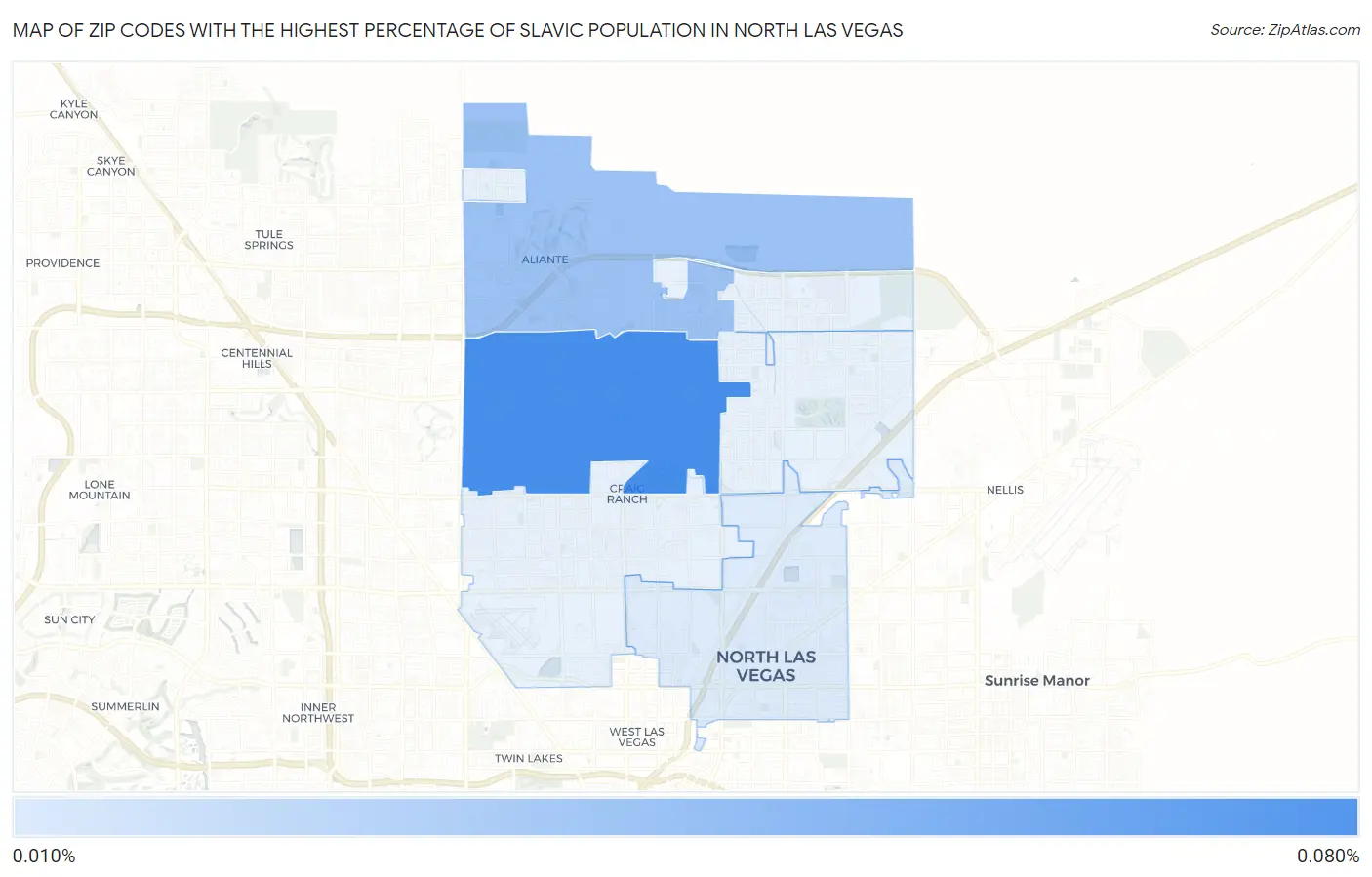 Zip Codes with the Highest Percentage of Slavic Population in North Las Vegas Map