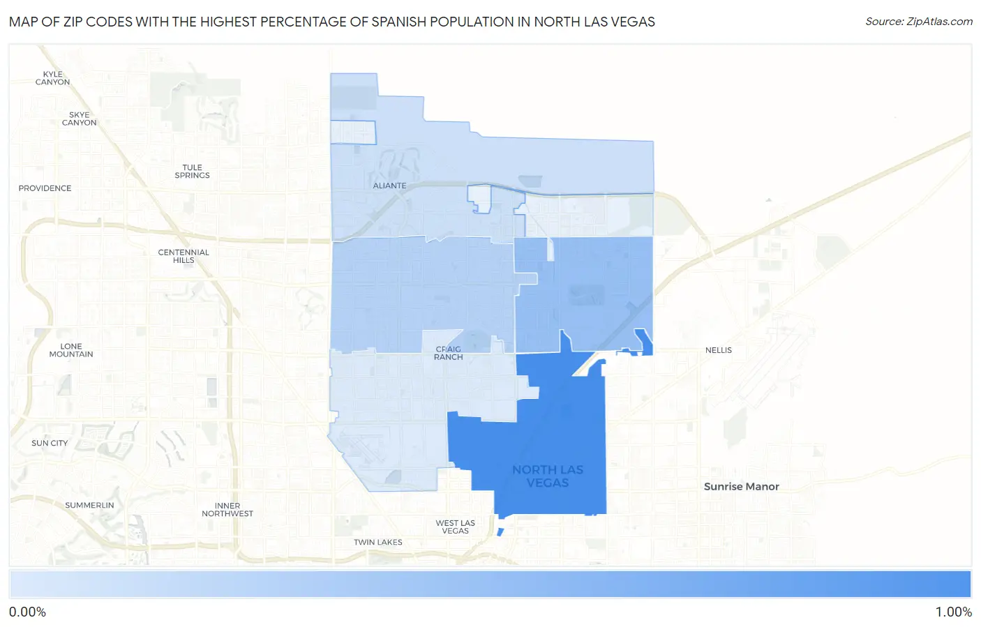 Zip Codes with the Highest Percentage of Spanish Population in North Las Vegas Map