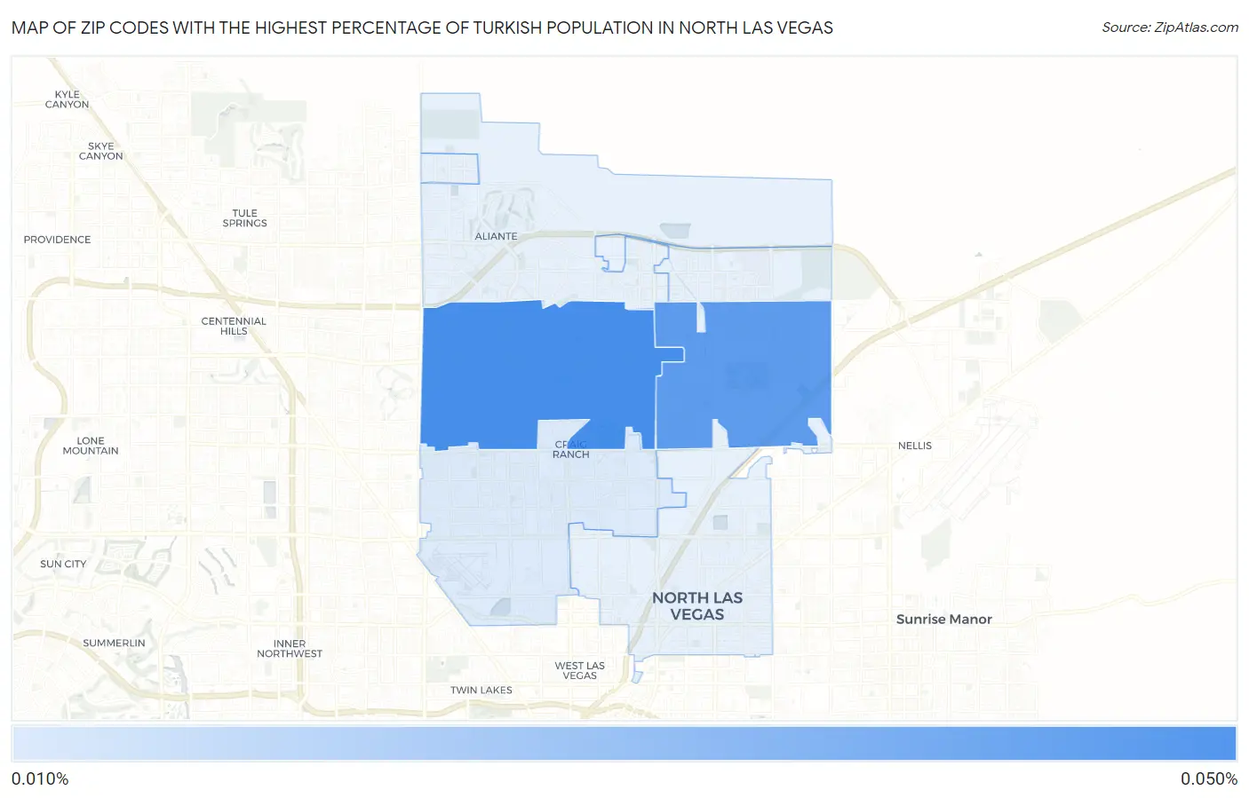 Zip Codes with the Highest Percentage of Turkish Population in North Las Vegas Map