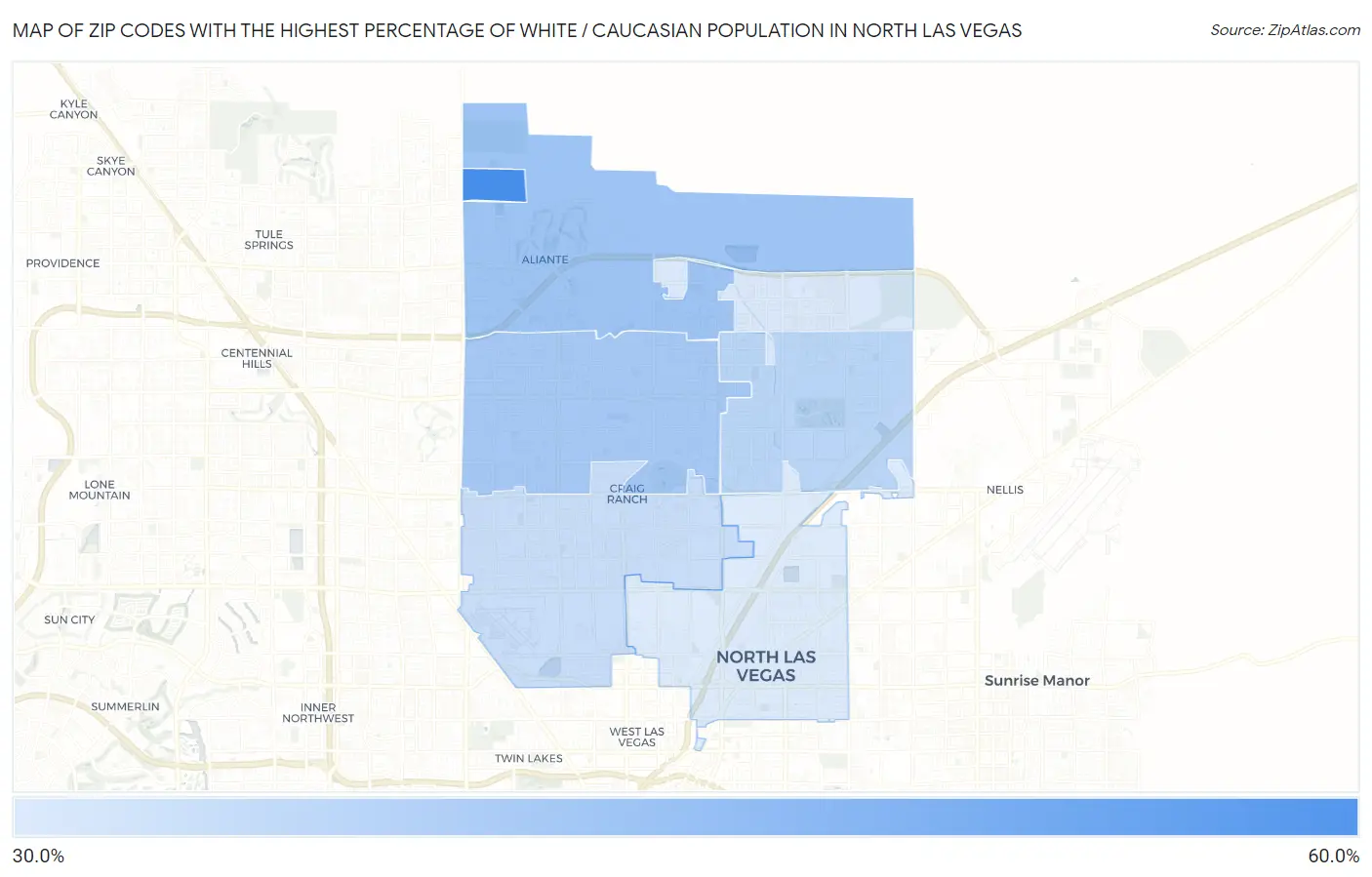 Zip Codes with the Highest Percentage of White / Caucasian Population in North Las Vegas Map
