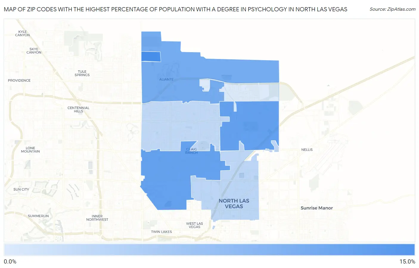 Zip Codes with the Highest Percentage of Population with a Degree in Psychology in North Las Vegas Map