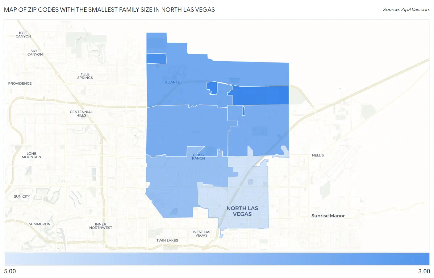 Zip Codes with the Smallest Family Size in North Las Vegas Map
