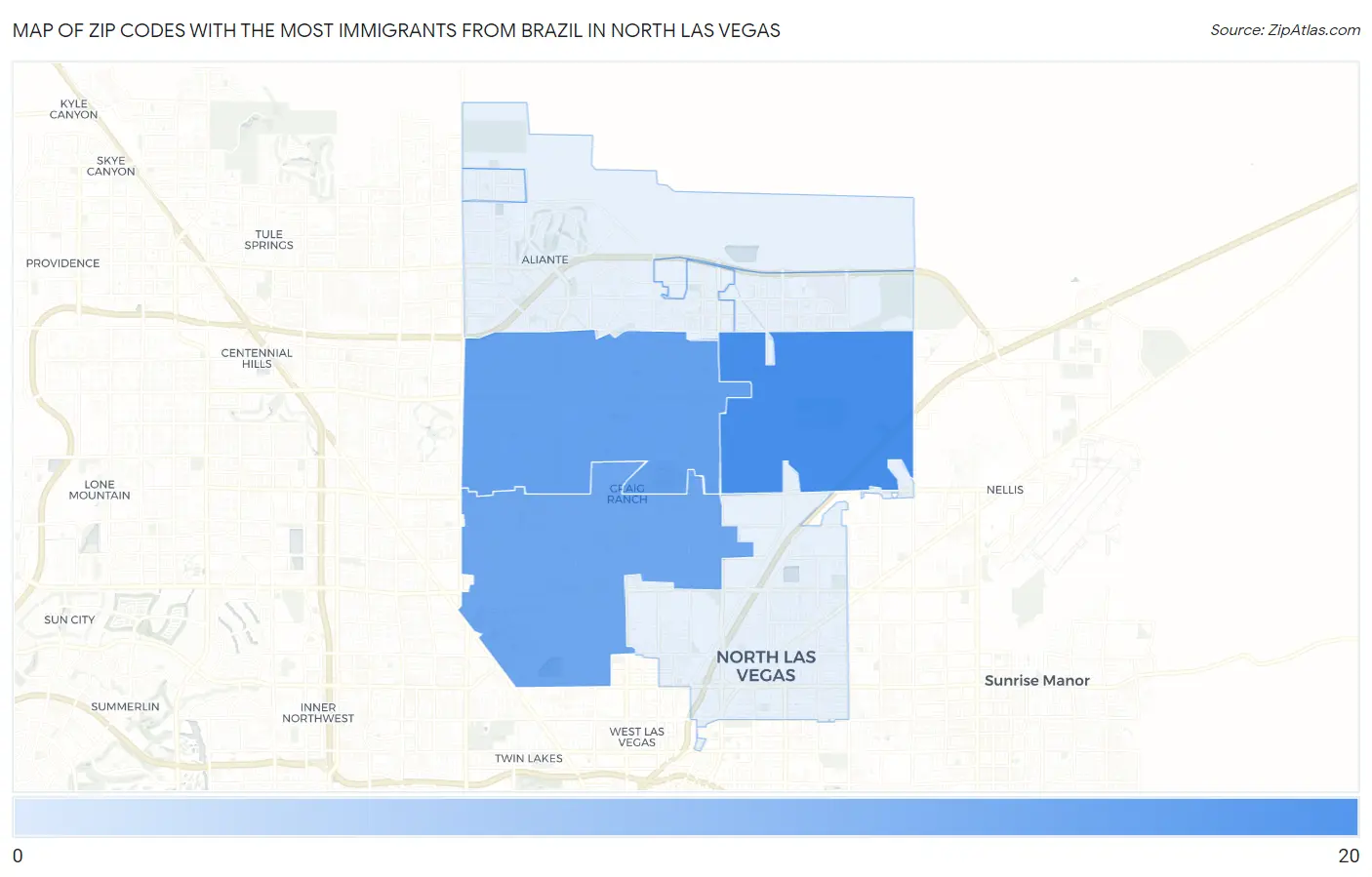 Zip Codes with the Most Immigrants from Brazil in North Las Vegas Map
