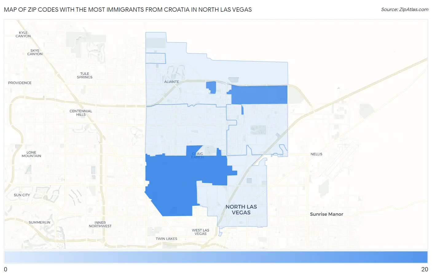 Zip Codes with the Most Immigrants from Croatia in North Las Vegas Map