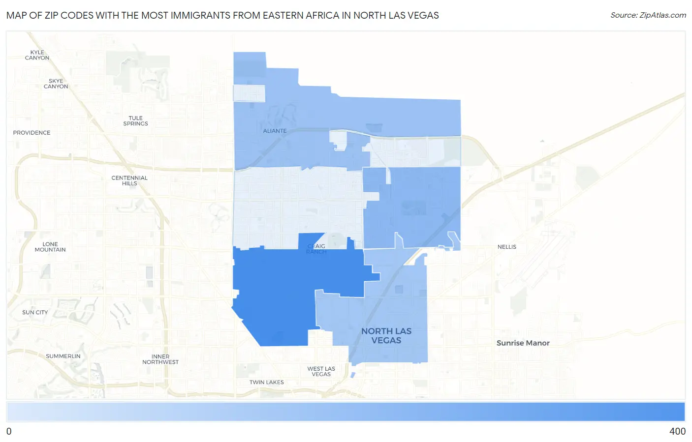 Zip Codes with the Most Immigrants from Eastern Africa in North Las Vegas Map