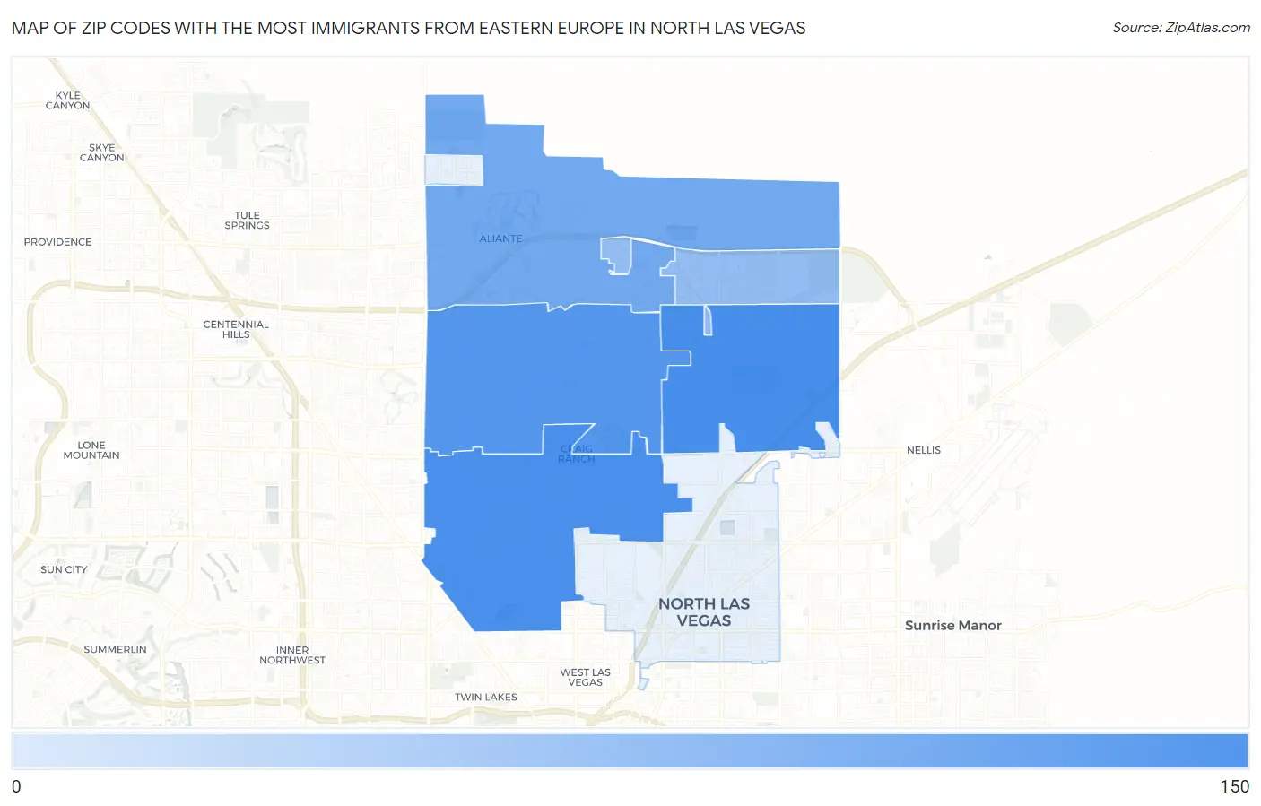 Zip Codes with the Most Immigrants from Eastern Europe in North Las Vegas Map