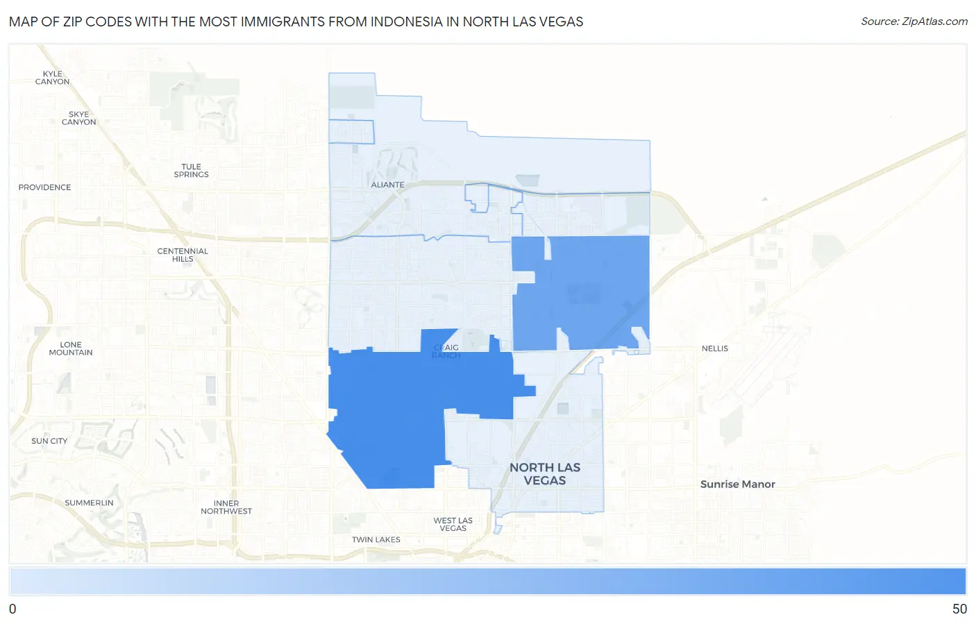 Zip Codes with the Most Immigrants from Indonesia in North Las Vegas Map