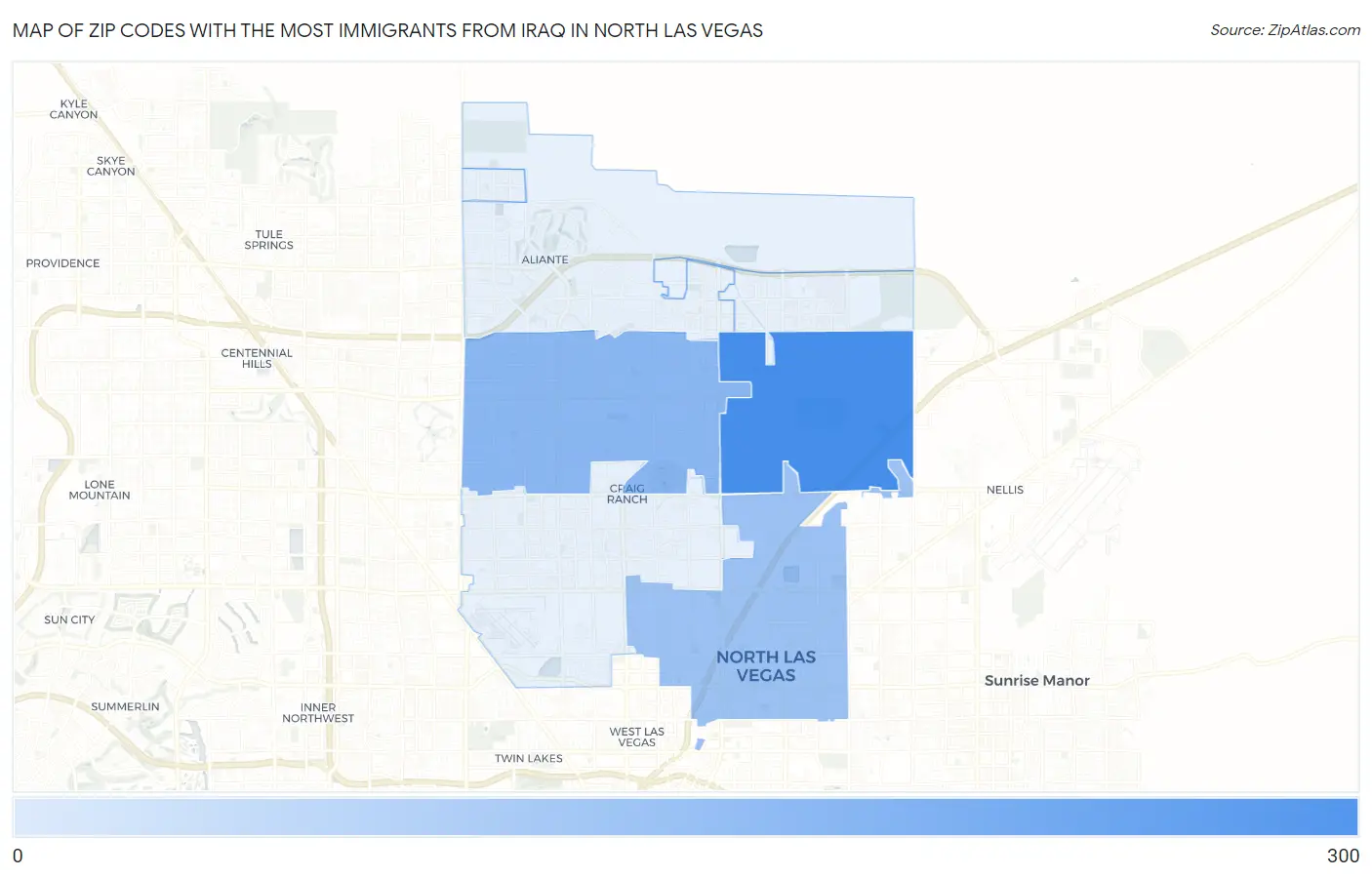 Zip Codes with the Most Immigrants from Iraq in North Las Vegas Map