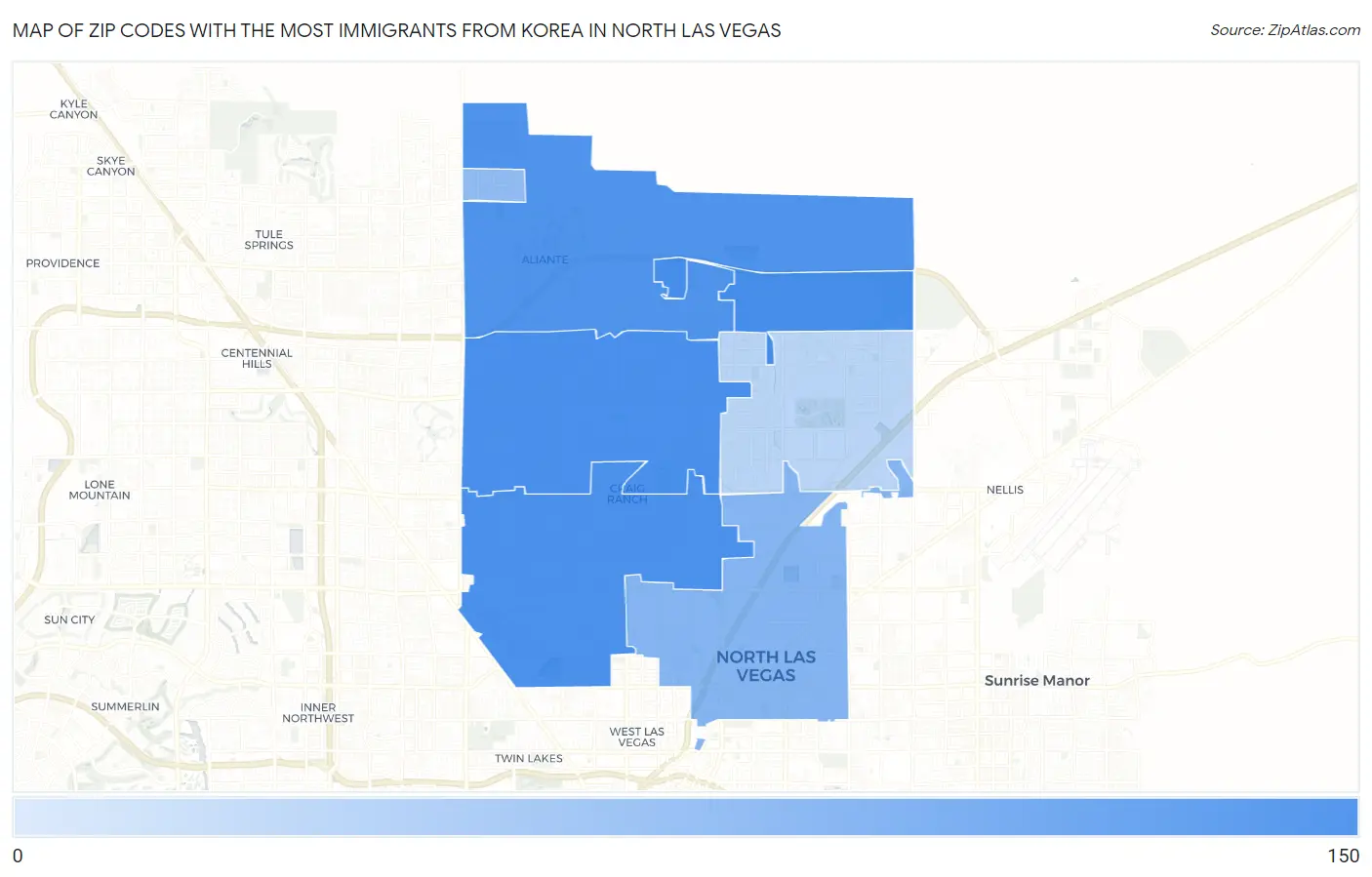 Zip Codes with the Most Immigrants from Korea in North Las Vegas Map