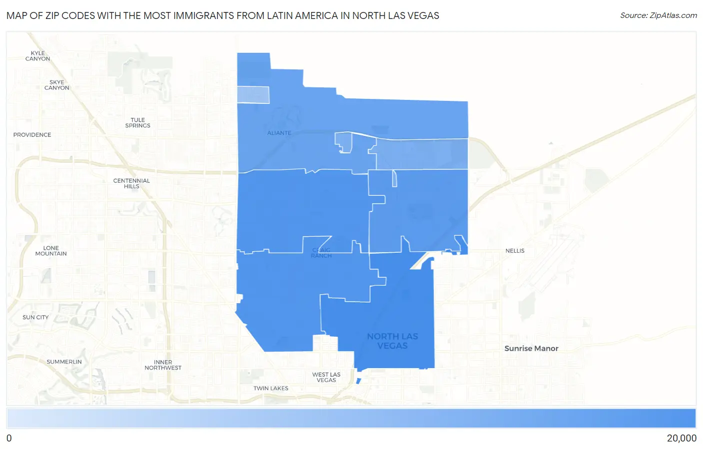 Zip Codes with the Most Immigrants from Latin America in North Las Vegas Map