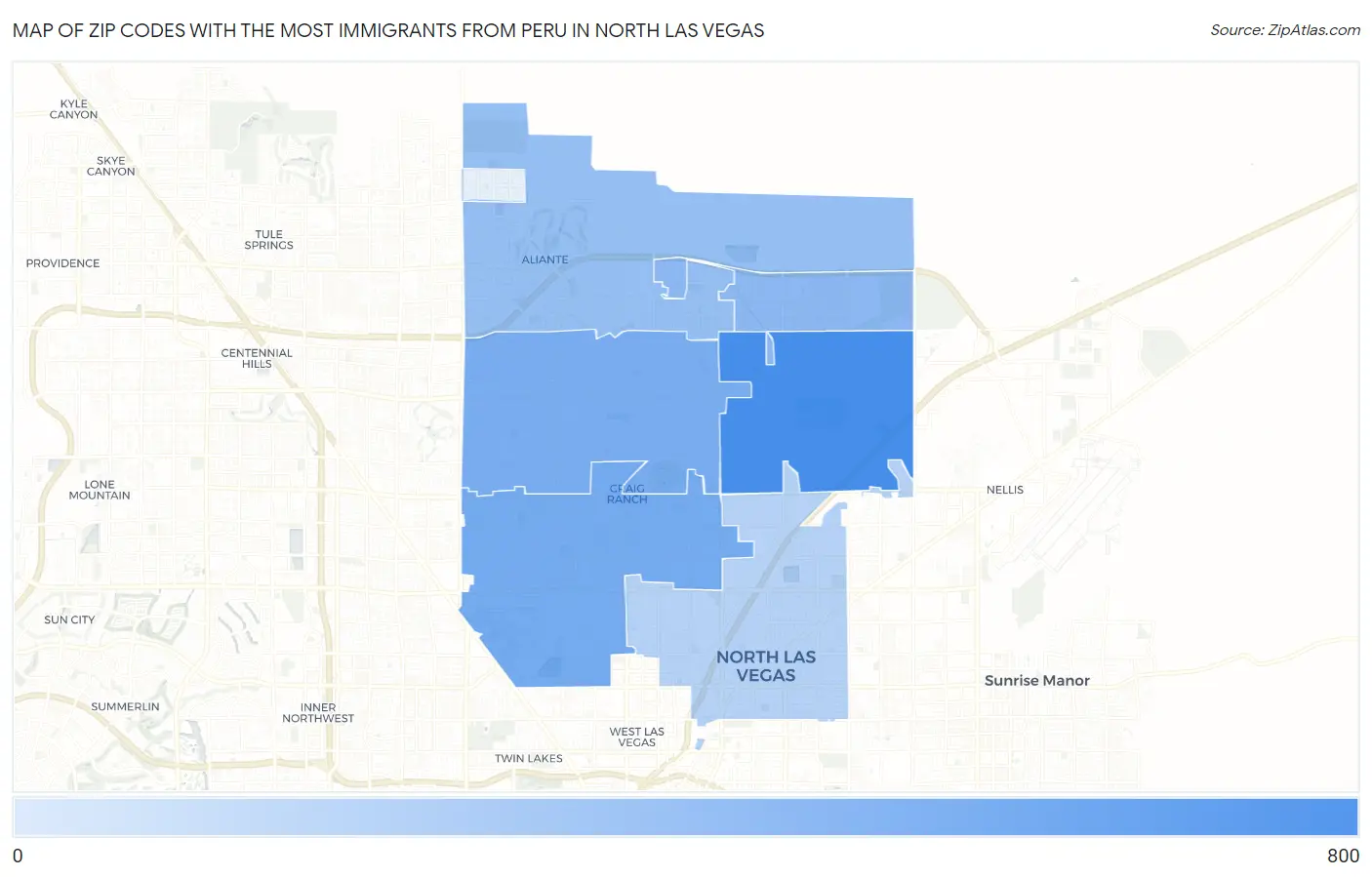 Zip Codes with the Most Immigrants from Peru in North Las Vegas Map