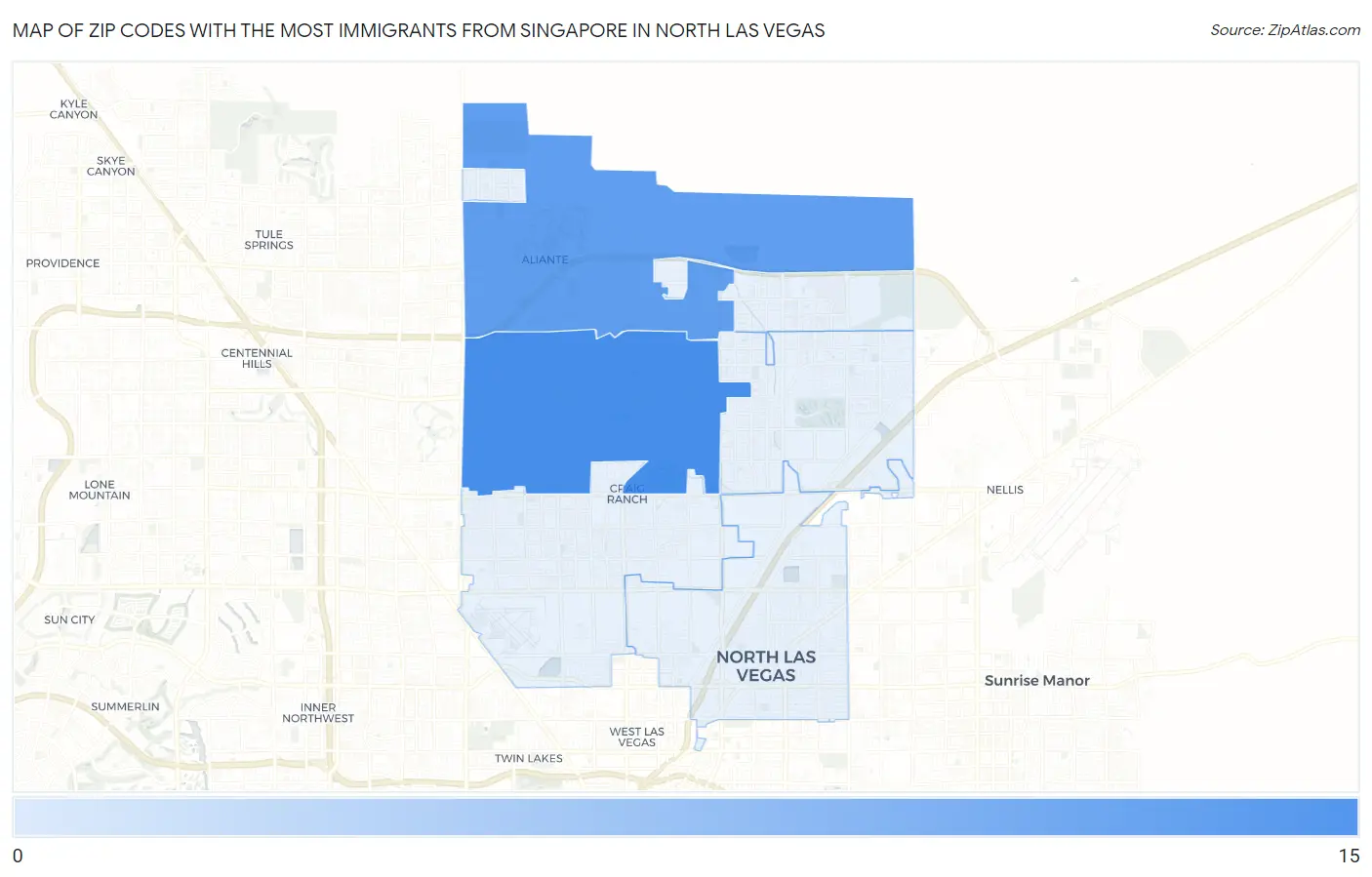 Zip Codes with the Most Immigrants from Singapore in North Las Vegas Map