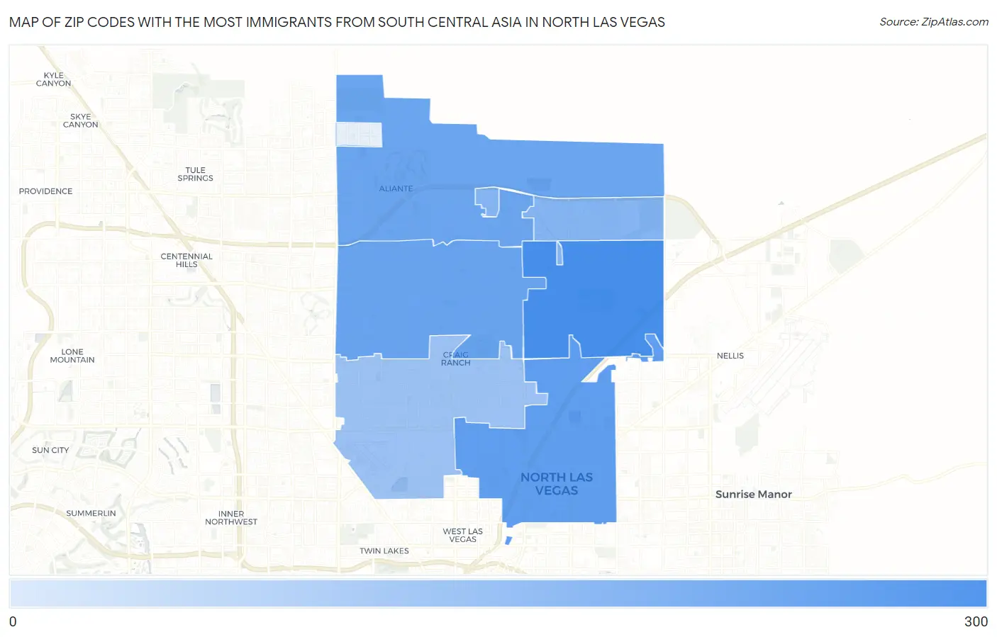 Zip Codes with the Most Immigrants from South Central Asia in North Las Vegas Map