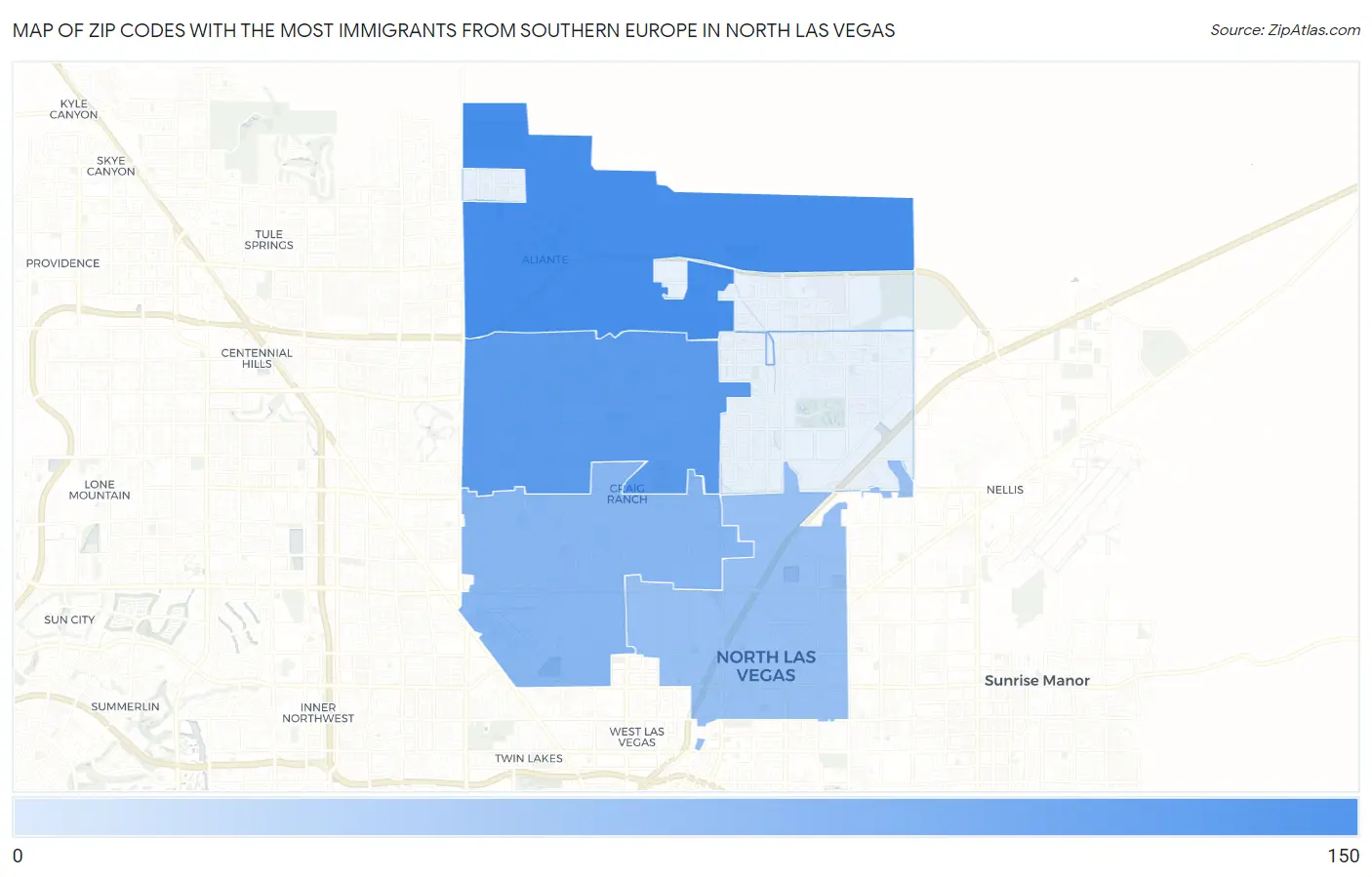 Zip Codes with the Most Immigrants from Southern Europe in North Las Vegas Map