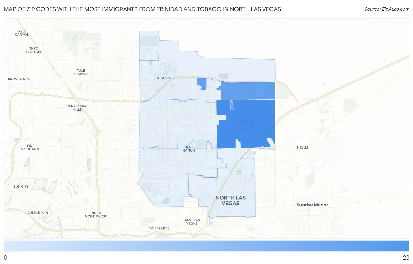 Zip Codes with the Most Immigrants from Trinidad and Tobago in North Las Vegas Map