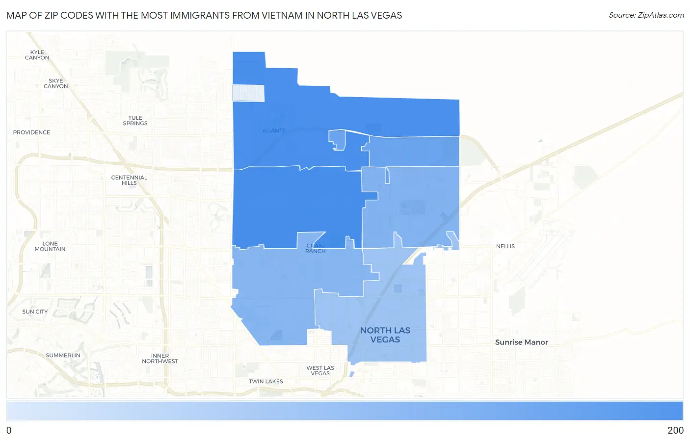 Zip Codes with the Most Immigrants from Vietnam in North Las Vegas Map