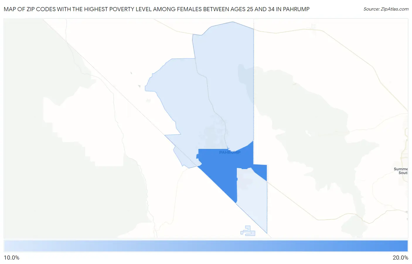 Zip Codes with the Highest Poverty Level Among Females Between Ages 25 and 34 in Pahrump Map