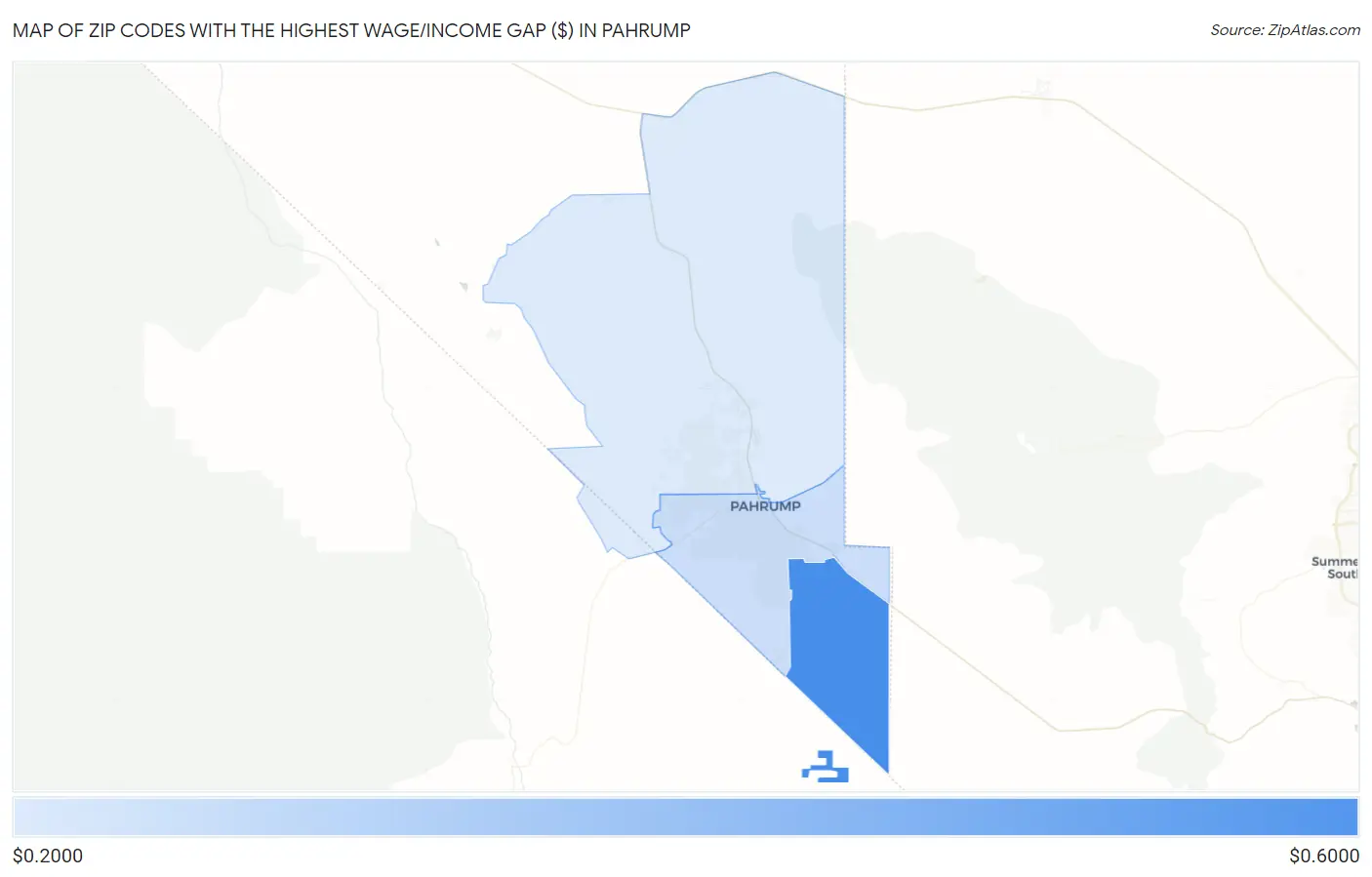 Zip Codes with the Highest Wage/Income Gap ($) in Pahrump Map