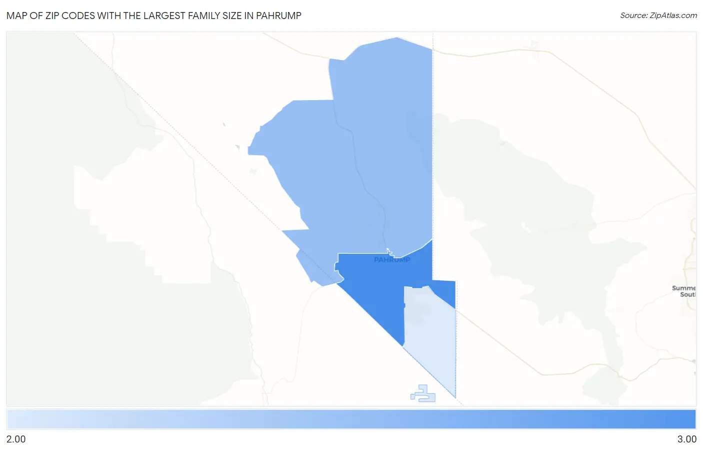 Zip Codes with the Largest Family Size in Pahrump Map