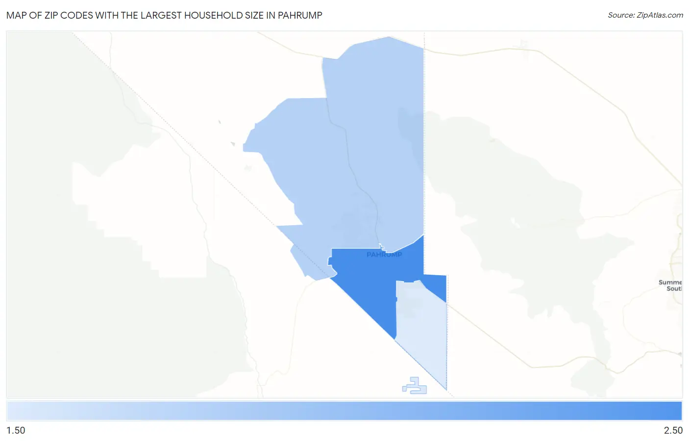 Zip Codes with the Largest Household Size in Pahrump Map