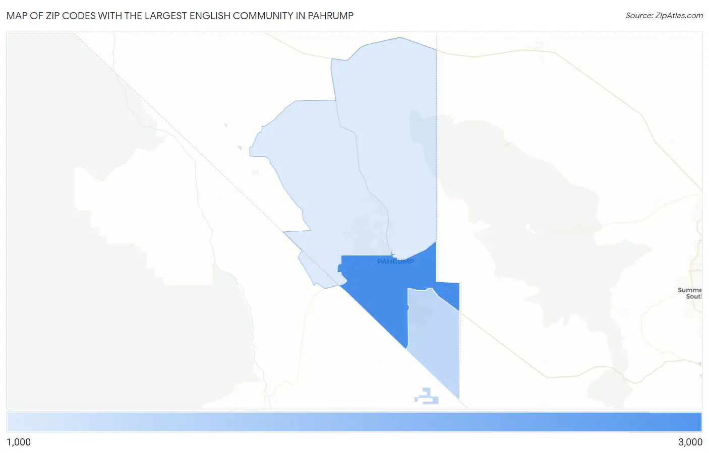 Zip Codes with the Largest English Community in Pahrump Map