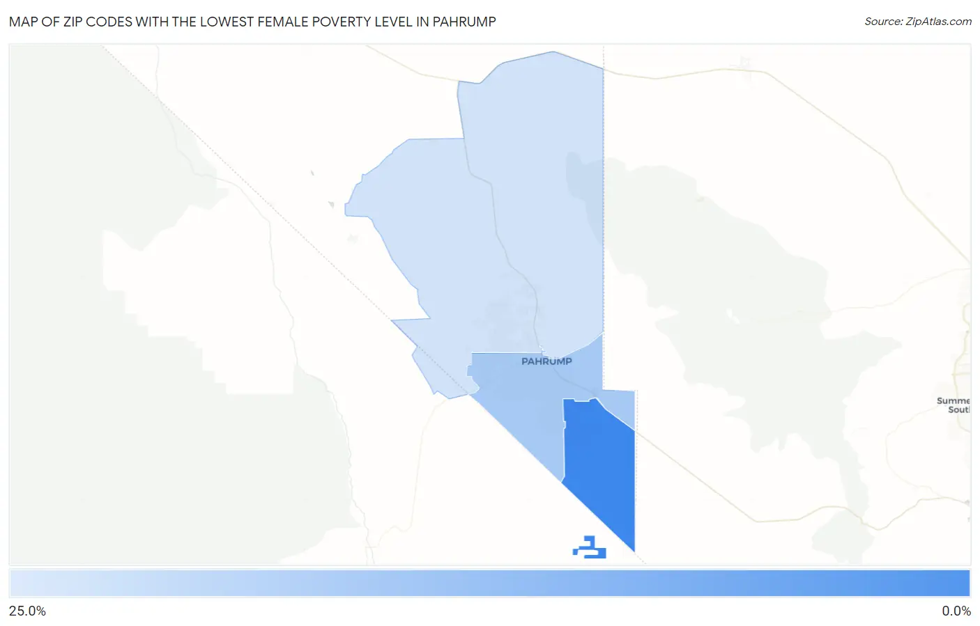 Zip Codes with the Lowest Female Poverty Level in Pahrump Map