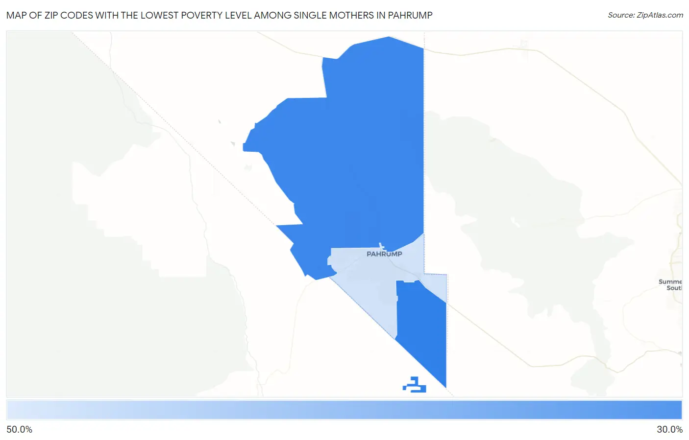 Zip Codes with the Lowest Poverty Level Among Single Mothers in Pahrump Map