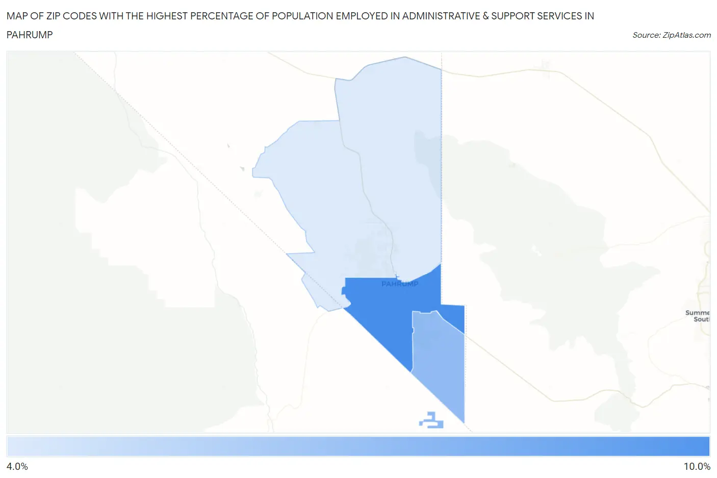 Zip Codes with the Highest Percentage of Population Employed in Administrative & Support Services in Pahrump Map