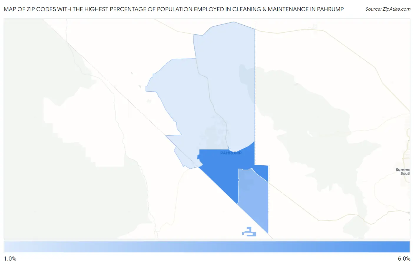 Zip Codes with the Highest Percentage of Population Employed in Cleaning & Maintenance in Pahrump Map
